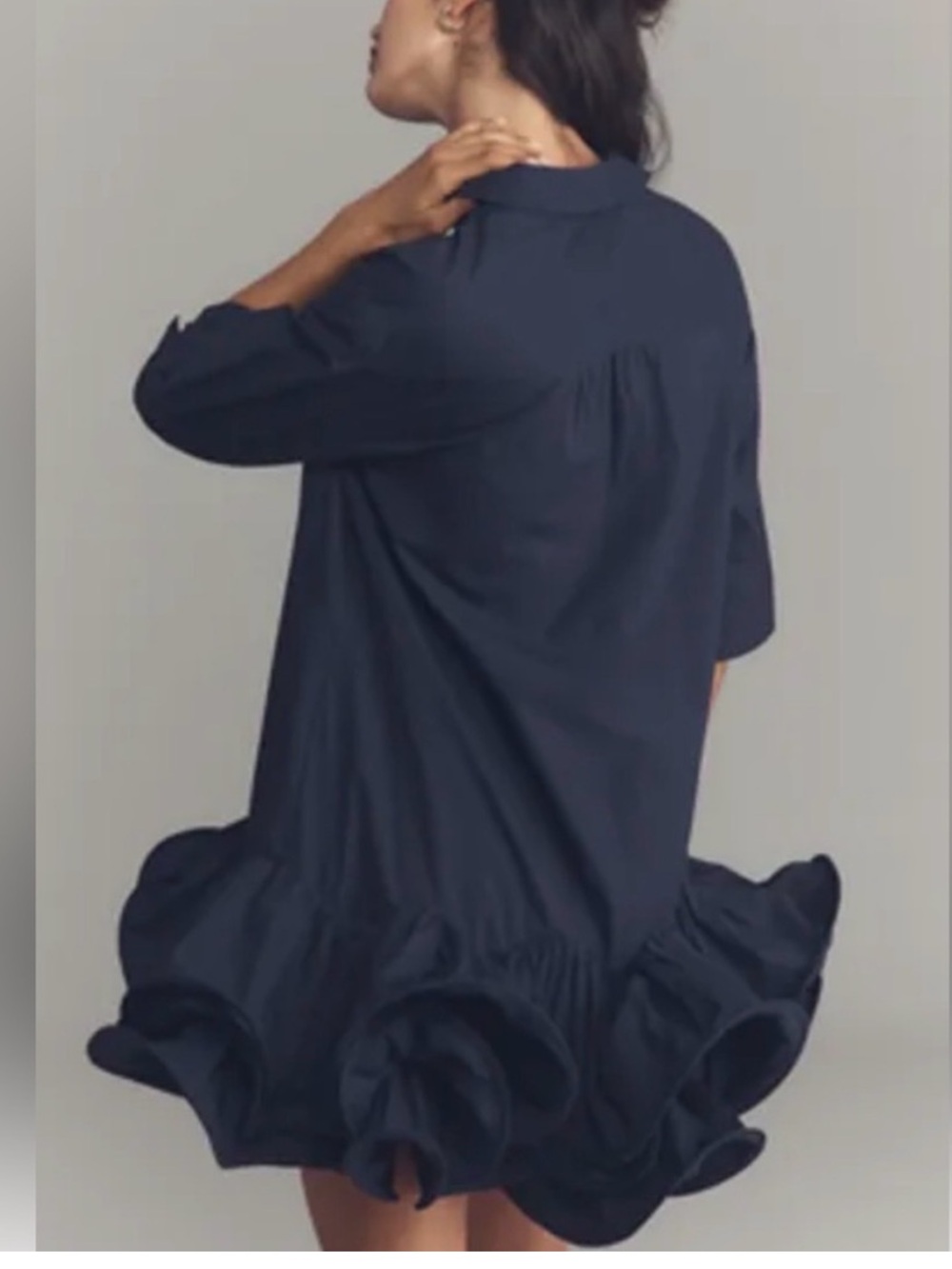 Maeve Cuffed sleeve Navy Button-Front Ruffle Mini Dress - Picture 5 of 9